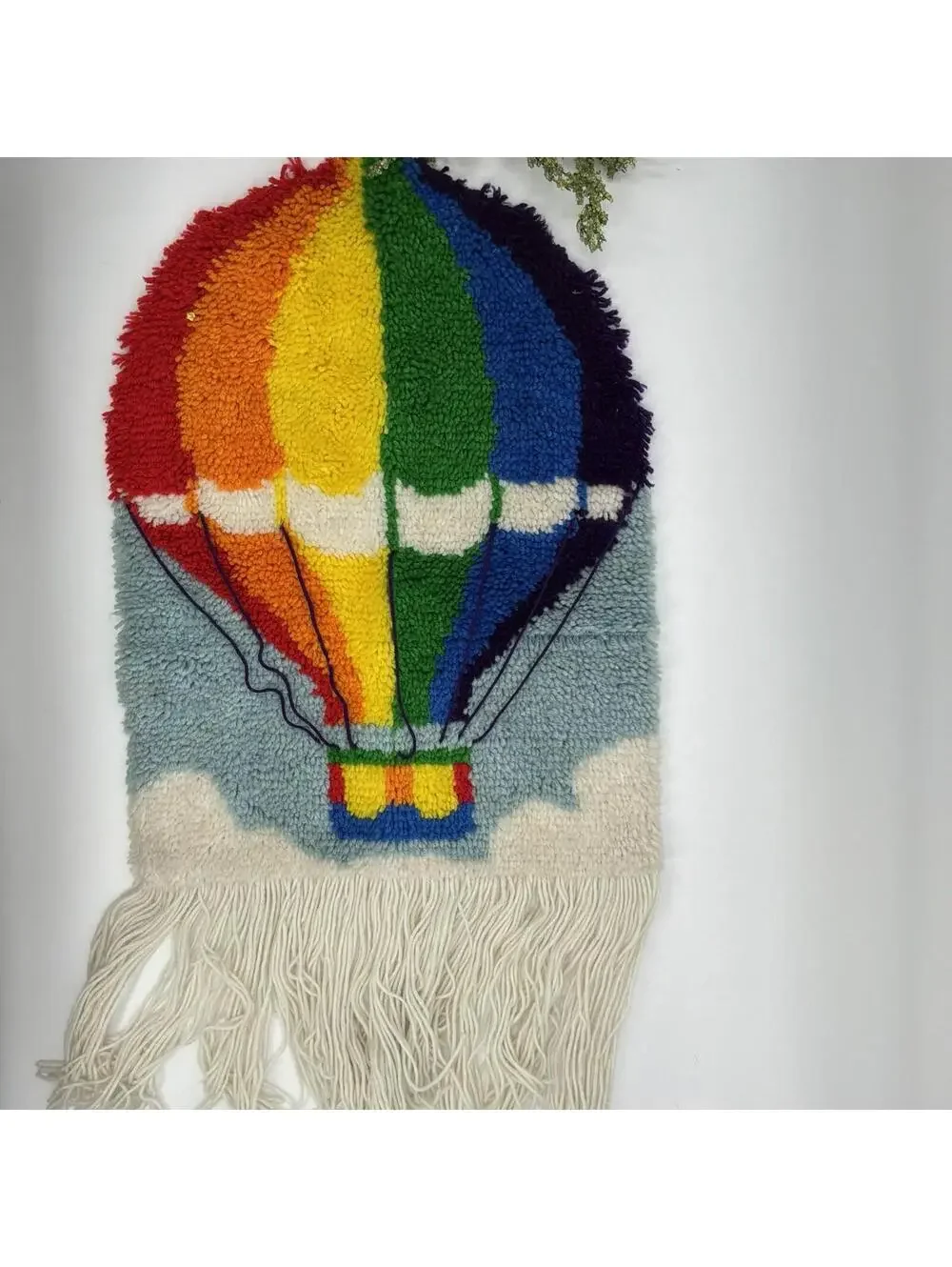 Handmade Tufted Rug Cute Rainbow Hot Air Balloon Design Carpet Decor